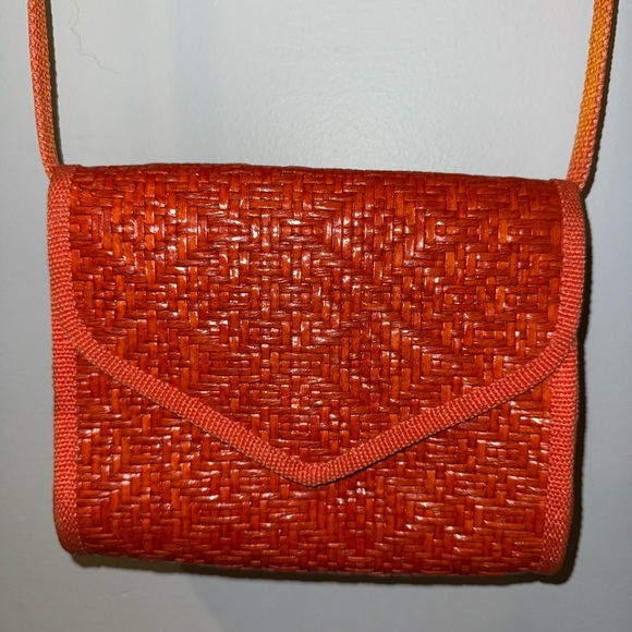 Calypso Bermuda Made in Italy Straw Wicker Red Orange Purse Vintage‎ K - Picture 1 of 12